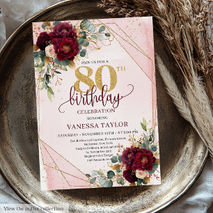 Invitation Romantique Marsala White Gold Flowers 80e annivers