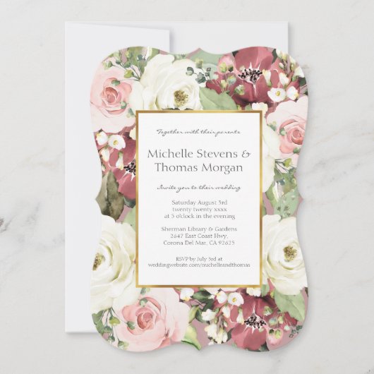 Invitation Romantique Mauve rose blanc vert vert Weeding Invi (Devant)