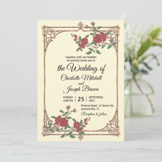 Invitation Romantique médiévale avec Mariage en bois (Debout devant)