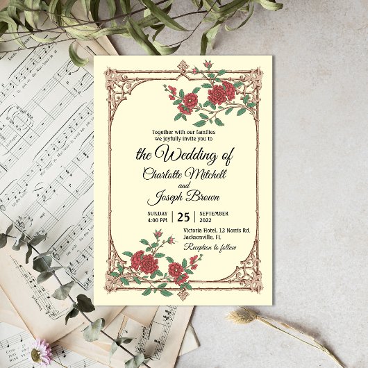 Invitation Romantique médiévale avec Mariage en bois