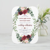 Invitation Romantique Merlot Marine bleu Floral Mariage (Debout devant)