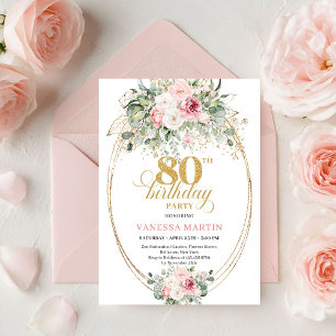 Invitation Romantique Minimaliste Floral Rose 80e Anniversair