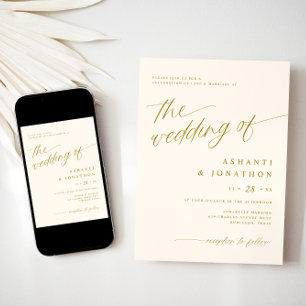 Invitation Romantique moderne d'or ivoire tout en un Mariage