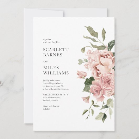 Invitation Romantique moderne rose Roses Mariage (Devant)