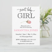 Invitation Romantique moderne tulip rose baby shower fille fi (Debout devant)