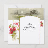 Invitation ROMANTIQUE MONOGRAMME / COQUELICOTS,rouge,vert,feu (Dos)
