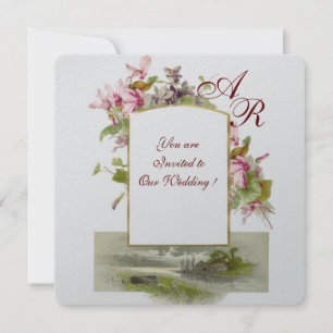 Invitation ROMANTIQUE MONOGRAMME, CYCLAMENS ROSES, Floral Arg