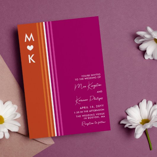 Invitation Romantique Monogramme Lesbienne Drapeau Grilles Ma