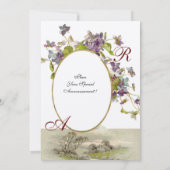 Invitation ROMANTIQUE MONOGRAMME/VIOLETTES, vert violet,crème (Dos)