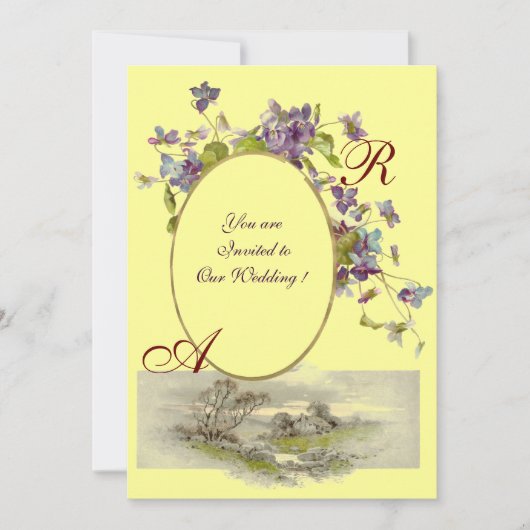 Invitation ROMANTIQUE MONOGRAMME / VIOLETTES, vert violet, ja (Devant)