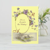 Invitation ROMANTIQUE MONOGRAMME / VIOLETTES, vert violet, ja (Debout devant)