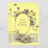 Invitation ROMANTIQUE MONOGRAMME / VIOLETTES, vert violet, ja (Devant / Derrière)