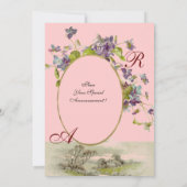 Invitation ROMANTIQUE MONOGRAMME / VIOLETTES, vert violet, ro (Dos)