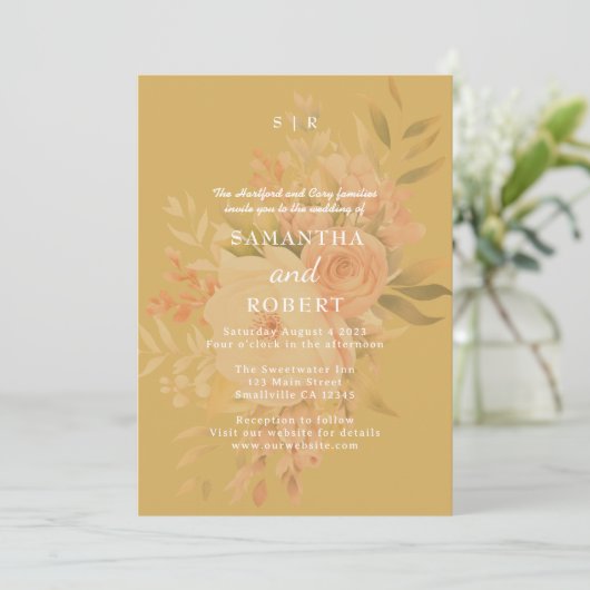 Invitation Romantique Mustard Boho Floral (Debout devant)