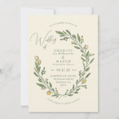 Invitation Romantique Neutre Floral Crest Élégant Mariage (Devant)