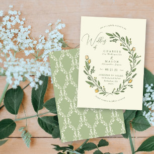 Invitation Romantique Neutre Floral Crest Élégant Mariage