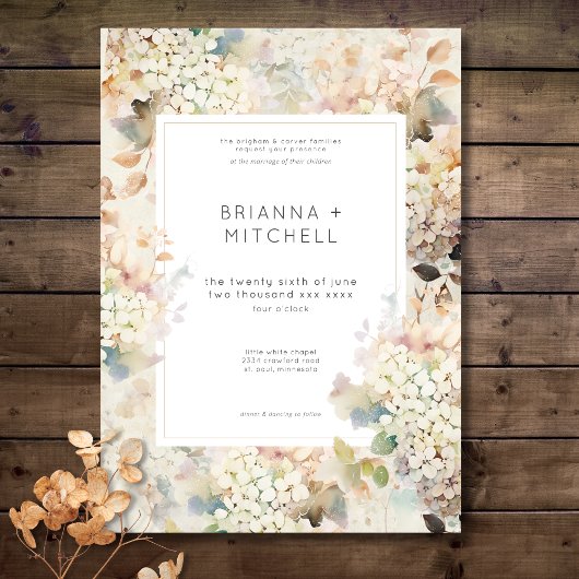 Invitation Romantique Neutre Vintage Hydrangeas Mariage