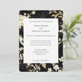 Invitation Romantique Noir Blanc Floral Oiseaux Mariage (Debout devant)