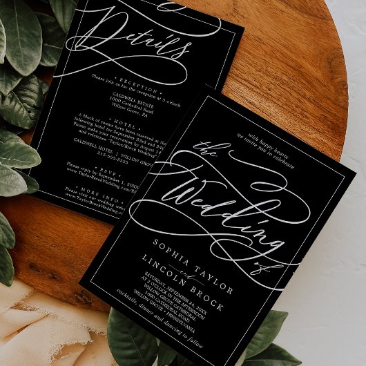 Invitation Romantique noir et blanc tout en un Mariage
