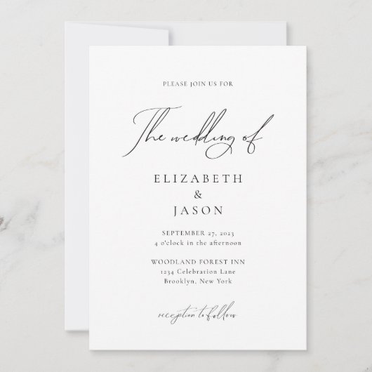 Invitation Romantique Noir Script Calligraphie Mariage photo (Devant)