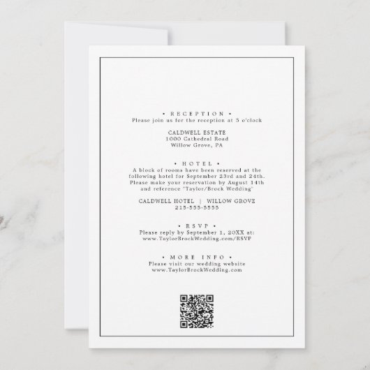 Invitation Romantique Noir traditionnel Tout en un Mariage (Dos)
