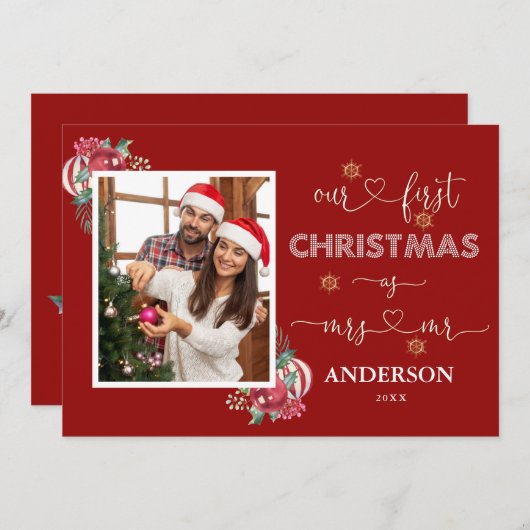 Invitation Romantique Notre 1er Noël Comme M. & Mme Photo In (Devant / Derrière)