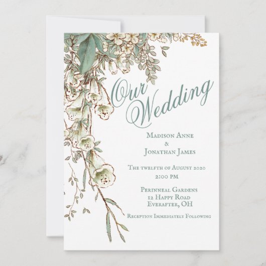 Invitation Romantique Notre Mariage Floral Script Élégant (Devant)