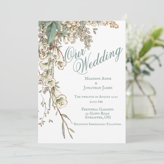 Invitation Romantique Notre Mariage Floral Script Élégant (Debout devant)