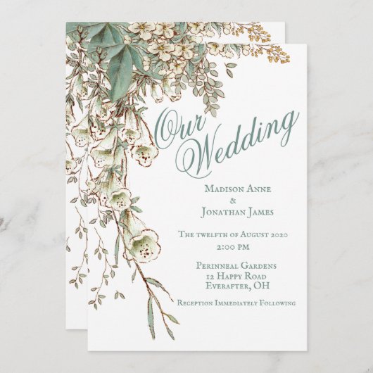 Invitation Romantique Notre Mariage Floral Script Élégant (Devant / Derrière)