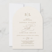 Invitation Romantique or ivoire Monogramme Élégant Mariage d' (Devant)