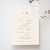 Invitation Romantique or ivoire Monogramme Élégant Mariage d'