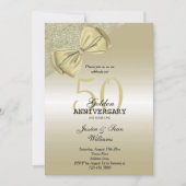 Invitation Romantique Or Ruban & Paillettes 50 ans de Mariage (Devant)