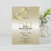 Invitation Romantique Or Ruban & Paillettes 50 ans de Mariage (Debout devant)