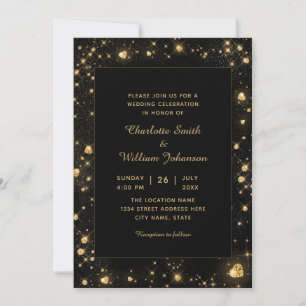 Invitation Romantique Or Sparkly Diamond Coeurs Noir
