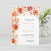 Invitation Romantique Orange et Roses Blanches Mariage blanc (Debout devant)