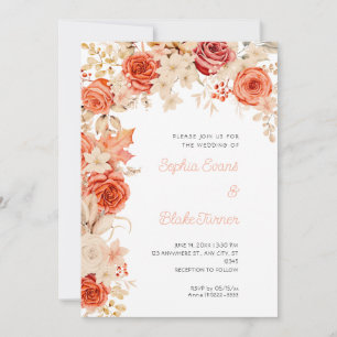Invitation Romantique Orange et Roses Blanches Mariage blanc