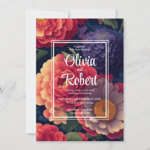 Invitation Romantique orange rouge violet floral