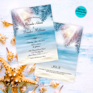Invitation Romantique Palm Tree Tropical Island Beach Mariage