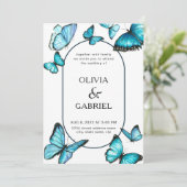Invitation Romantique papillons bleu aquarelle. Airy Mariage (Debout devant)
