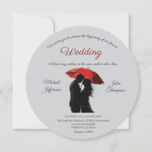 Invitation Romantique Parisien Parapluie Rouge Love Silhouett