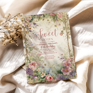 Invitation Romantique Pastel Fleur sauvage Sweet 16