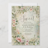 Invitation Romantique Pastel Fleur sauvage Sweet 16 (Devant)