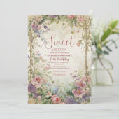 Invitation Romantique Pastel Fleur sauvage Sweet 16 (Debout devant)