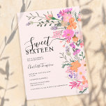 Invitation Romantique pastel fleurs sauvages printemps doux 1<br><div class="desc">Fleurs sauvages pastel romantique printemps sweet sixteen d'été avec de jolies fleurs sauvages de pays en rose,  pêche,  violet,  lavande,  feuilles verts et plus,  avec une typographie de script brossé sur un élégant éditable arrière - plan rose pastel doux.</div>