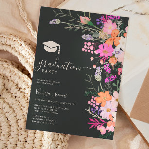 Invitation Romantique pastel fleurs sauvages printemps gradua