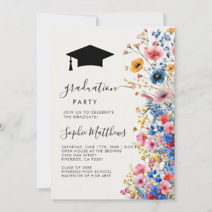 Invitation Romantique pastel fleurs sauvages printemps gradua