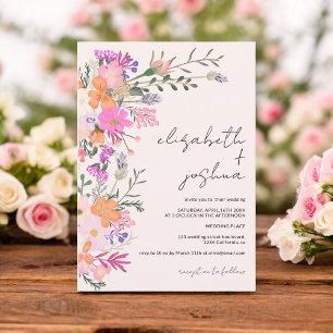Invitation Romantique pastel fleurs sauvages printemps mariag