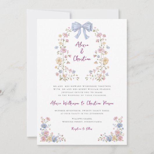 Invitation Romantique Pastel Flower Garden Mariage Inviter (Devant)