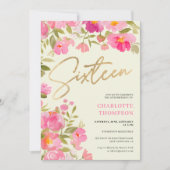 Invitation Romantique Peint rose floral ivoire doux 16 (Devant)