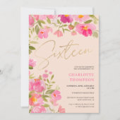 Invitation Romantique Peint rose floral pêche douce 16 (Devant)